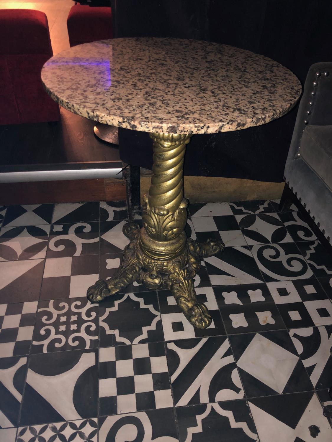 Circular restaurant table with decorative cast iron base gold W 63cm H 73cm