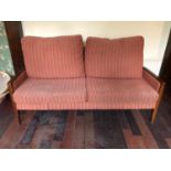 Walnut framed settee, with stripped fabric W180cms H 90 cms D 80 cms