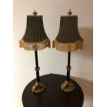 Pair of decorative gold and black lamps complete with shades W 18cm H 80cm