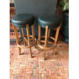 Pair of green bentwood tall stools matching in colour W 40cm H 85cm