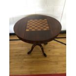 Regency style mahogany drum table, with reversable games section W 90cm H 73cm