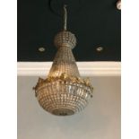 Pair of glass and brass bag chandeliers W 50cm H 90cm