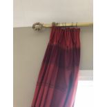 2 pairs of striped curtains complete with brass Regency style poles