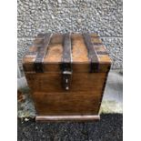Fine Georgian metal-bound oak carrying box W 62cm H 70cm D 56cm