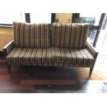 Walnut framed settee, with stripped fabric W180cms H 90 cms D 80 cms