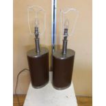 Pair of designer leather and chrome occasional lamps W 18cm H 50cm