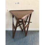 Good quality campaign style folding table with brass mounts (damage) W 65cm H 75cm