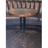 Circular hardwood table with wrought iron base W 60cm H 72cm