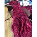 Pair of red velvet curtains complete with brass poles W 140cm H 400cm