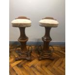 Unusual pair of Edwardian walnut swivel stools, with brass foot rail W 33cm H 80cm