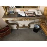 Gilt and painted wall mounted console table of rectangular form