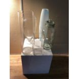 Collection of tall glass vases