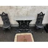 Pair of Victorian style tall back cast iron chairs 40 W 95 H