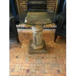 Quirky restaurant table circular glass top above corinthian carved wood base W 61cm H 70cm