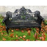 Coalbrookdale cast iron garden seat with dogs heads W 150 H 95 D 70