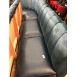 Navy Leather and velvet fixed settee W 290cm H 100cm D 100cm