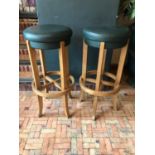Pair of green bentwood tall stools matching in colour W 40cm H 85cm