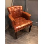 Brown deep buttoned upholstered armchairs W 65cm H 85cm D 60cm