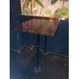 Mahogany topped floor mounted bar tables W 65cm H 113xm D 108cm