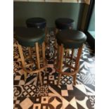 Set of 4 tall barstools bentwood with green leather tops W 42cm H 85cm