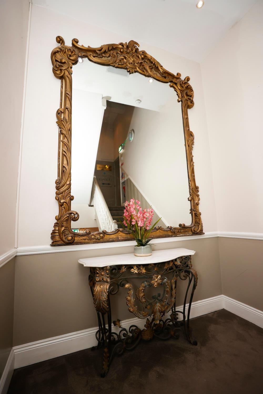Spectacular Original early 19th century carved wood and gilt overmantle mirror W 180cm H 250cm