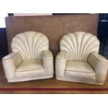 Iconic shaped pair of Art Deco leather armchairs W 90cm H 84cm D 83cm