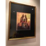 Satirical dog print in gilt frame W 29cm H 92cm