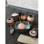 Large collection of antique copper urns and receptacles