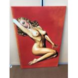 Large oil on canvas of nude lady W 61cm H 91cm