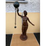 19th century bronze mystery clock, in the form of a lifestyle lady W 82cm H 165cm