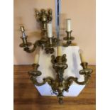 Pair of cast brass two-branch wall lights W 48cm H 44cm D 28cm