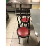 Set of 4 bentwood restaurant chairs with red leather upholstery