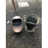 Georgian copper and metal coal bucket, and a Georgian copper coal scuttle