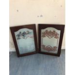 Pair of mahogany frames with Art Nouveau style glass W 53cm H 78cm