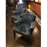 Set of 4 velvet upholstered armchair with deep buttoned embellishment upholstery damage W 62cm H