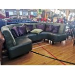 Green velvet fixed seating couch