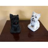 Pair of black and white scottie dogs W 14cm H 18cm