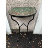 Pair of wall mounted metal tables, with mosaic tops W 60cm H 106cm D 50cm