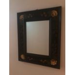 Square painted mirror with floral decoration