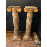 Pair of carved wood painted plinths of Corinthian form W 46cm H 124cm D 37cm