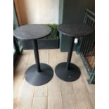 Pair of circular tall restaurant tables with polished granite tops on metal bases W 55cm H 95cm