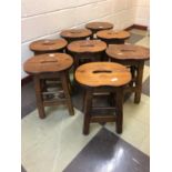 Set of 8 stained low barstools W 37cm H 47cm