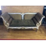 Silver and gold French style settee, with silk fabric W 190cm H 90cm D 65cm
