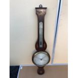 Mahogany inlaid banjo shaped barometer W 27cm H 94cm