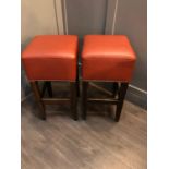 Pair of tall bar stools with red leather upholstery W 36cm H 74cm