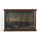 Diorama with wooden sailing ships. 19th century