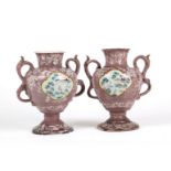 Pair of majolica jars. FOLCO O FERRO. 18th c.