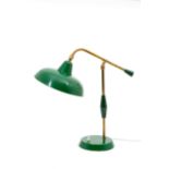 Green lacquered and brass table lamp. '50s