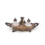 Silver inkwell with glasses flasks. Dated 1845