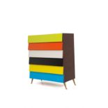 Furniture in colored formica with six drawers